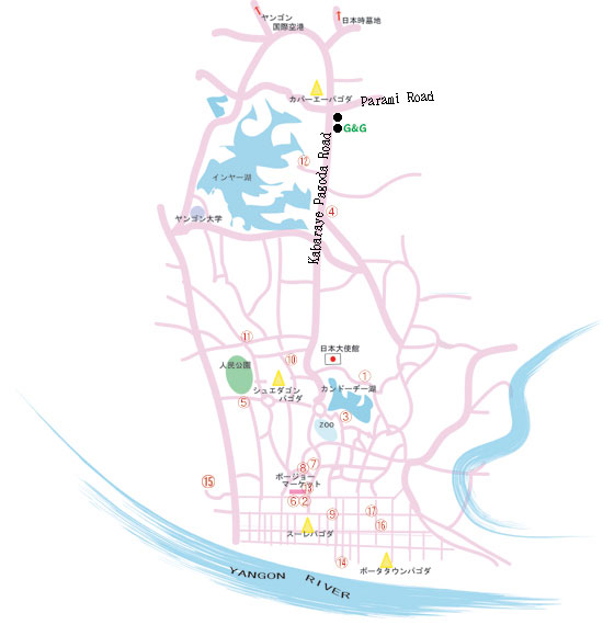 ヤンゴンのお勧めホテルマップ<HOTEL MAP>